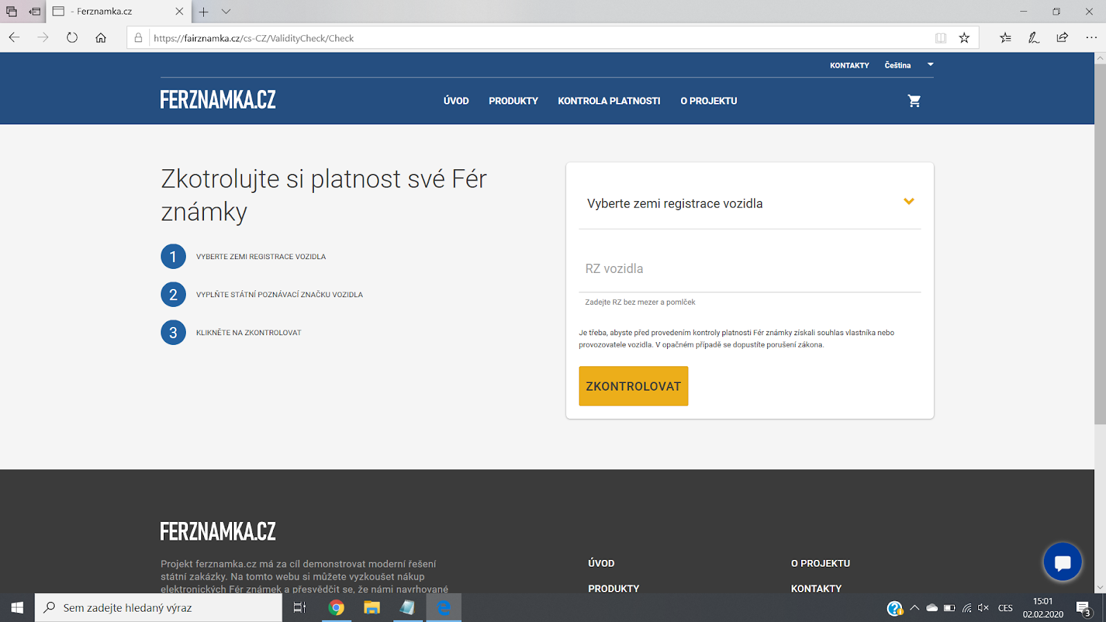 Strana kontrola platnosti na webu FérZnámka